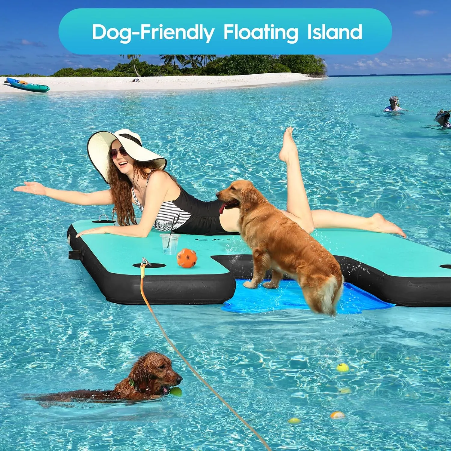 Inflatable Dock Platform, Lake Floats with Boat Ramp Floating Island Raft for Adults Swimming Pool Sea Dock