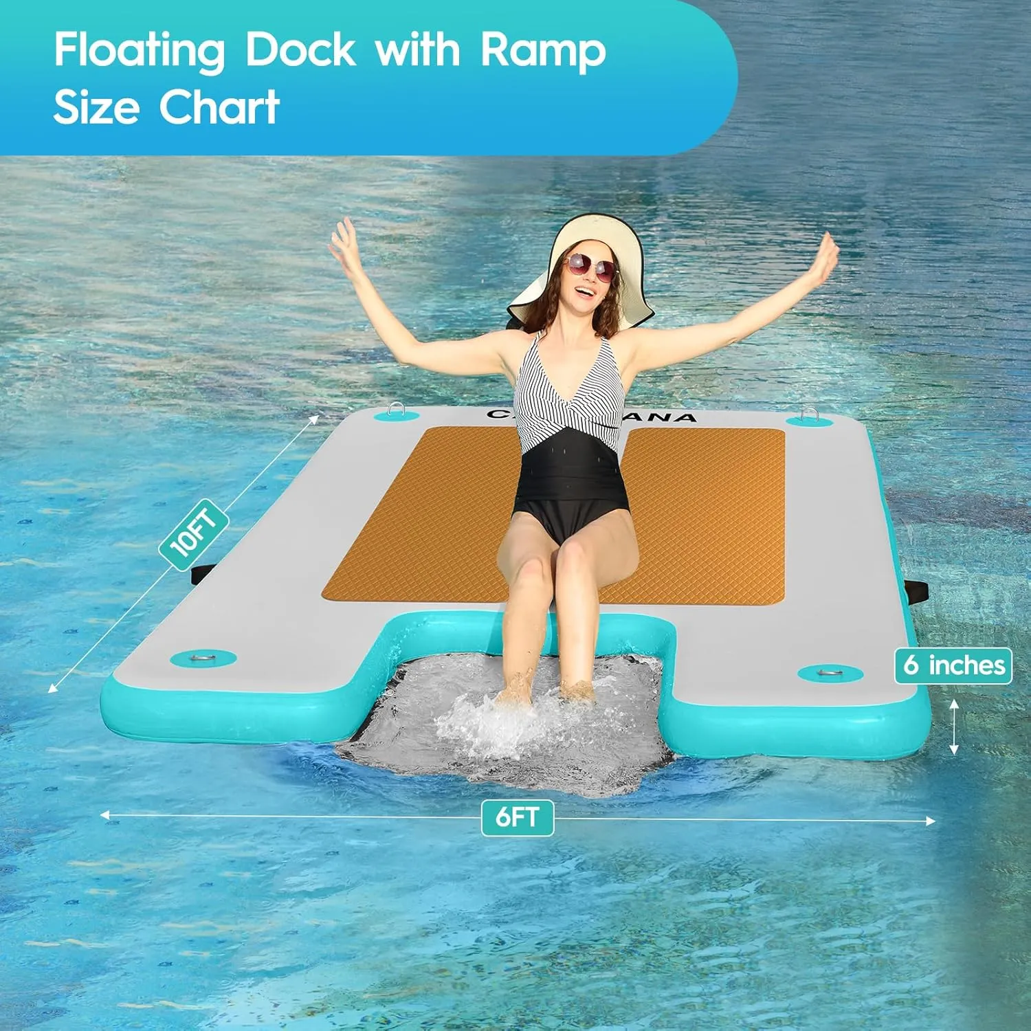 Inflatable Dock Platform, Lake Floats with Boat Ramp Floating Island Raft for Adults Swimming Pool Sea Dock