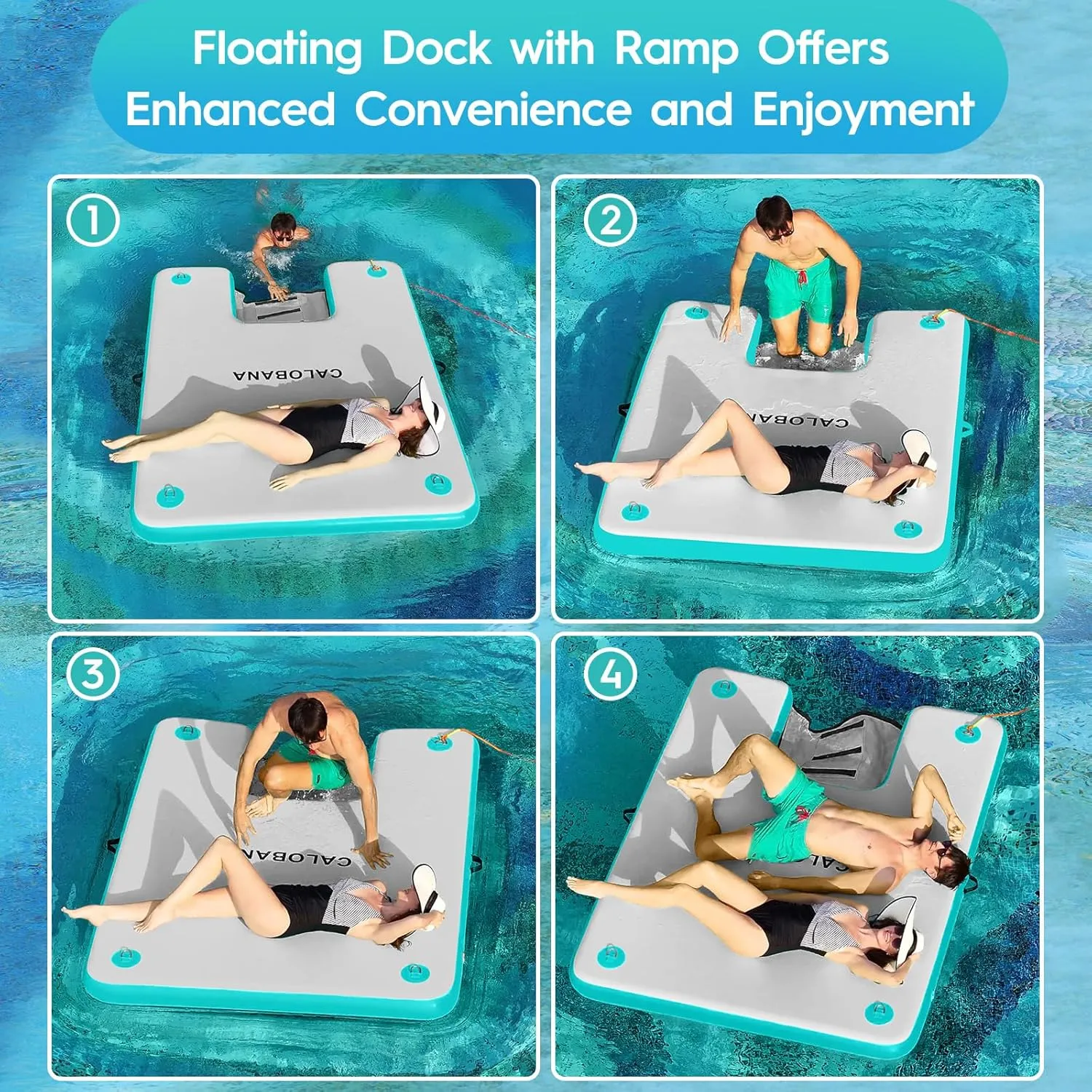 Inflatable Dock Platform, Lake Floats with Boat Ramp Floating Island Raft for Adults Swimming Pool Sea Dock