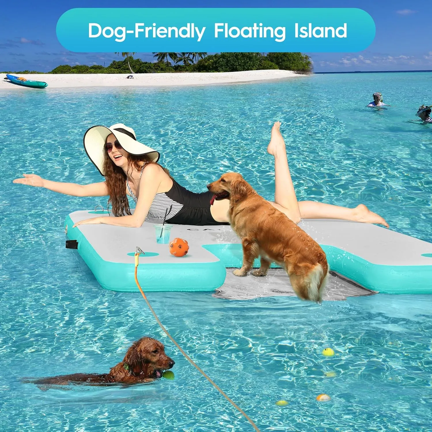 Inflatable Dock Platform, Lake Floats with Boat Ramp Floating Island Raft for Adults Swimming Pool Sea Dock
