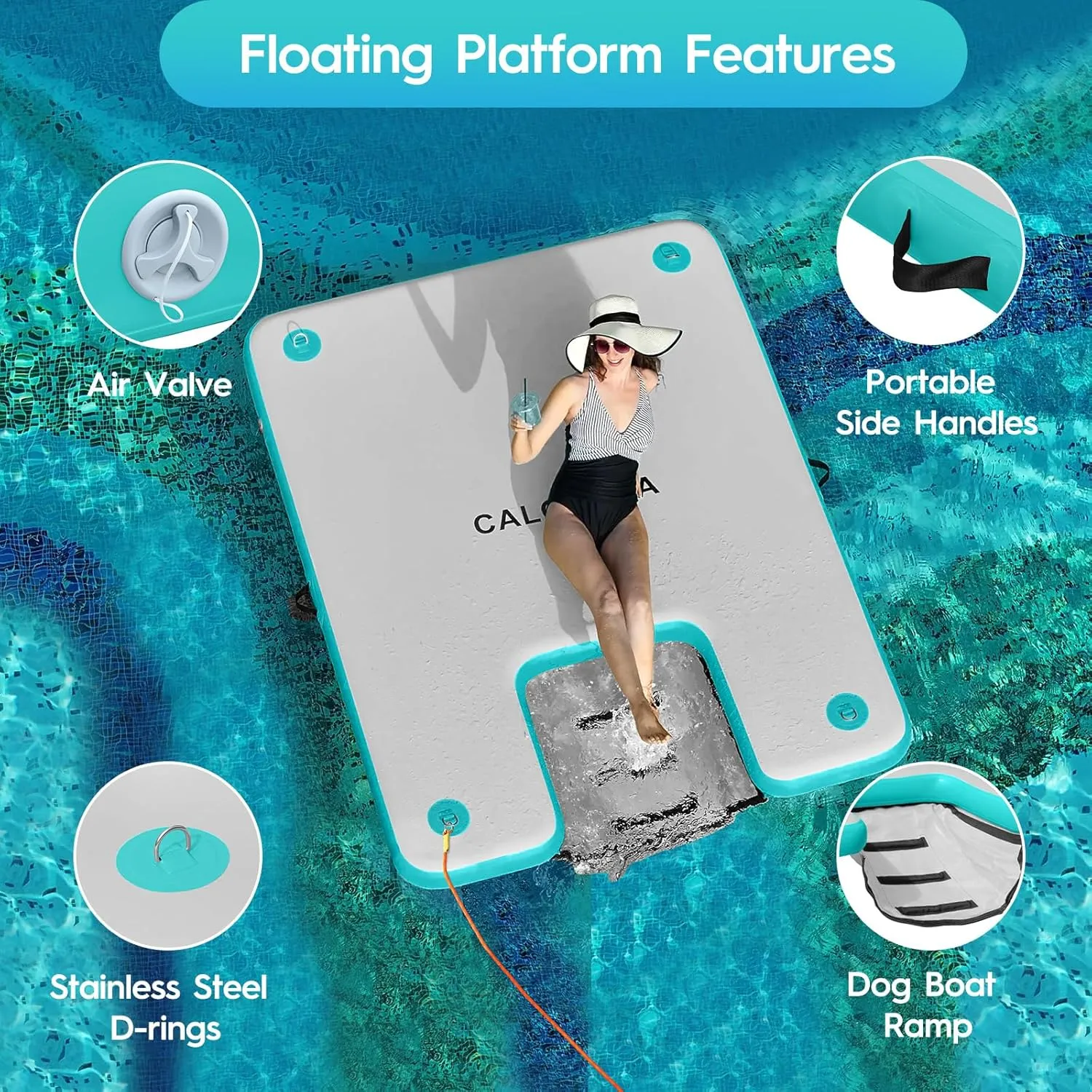 Inflatable Dock Platform, Lake Floats with Boat Ramp Floating Island Raft for Adults Swimming Pool Sea Dock