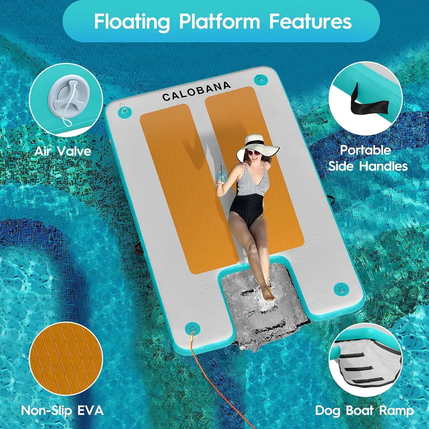 Inflatable Dock Platform, Lake Floats with Boat Ramp Floating Island Raft for Adults Swimming Pool Sea Dock