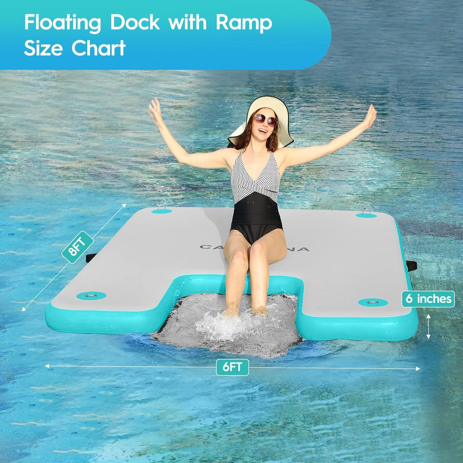 Inflatable Dock Platform, Lake Floats with Boat Ramp Floating Island Raft for Adults Swimming Pool Sea Dock