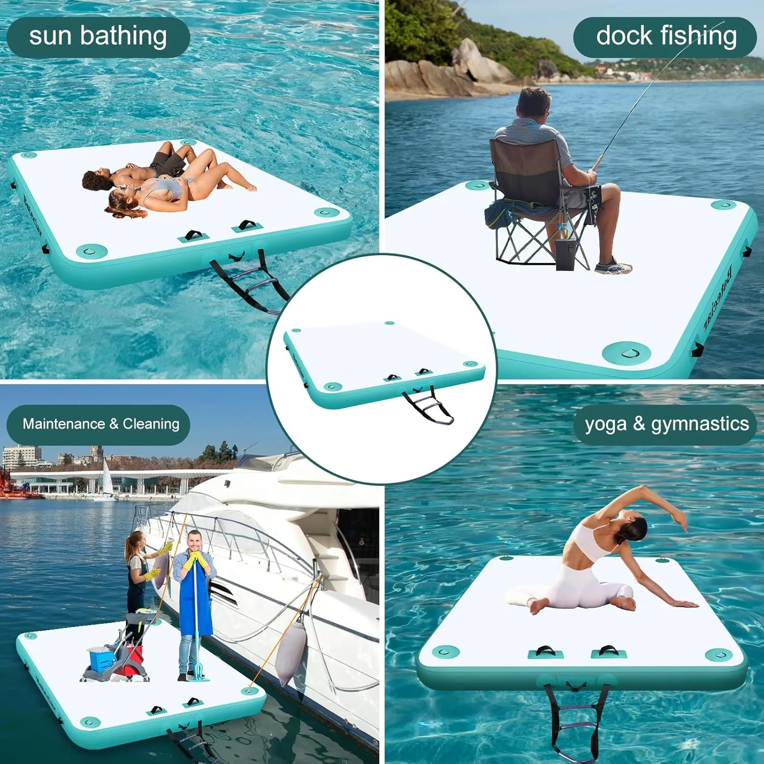 Inflatable Floating Docks for Lake (12 X 6.5 Ft /10 X 6.5Ft /8 X 6.5Ft) Inflatable Floating Dock with Rechargeable Air Pump Floating Platform for Pool Beach Ocean Lake Floating Dock Inflatable Rafts