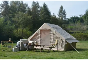 Inflatable Glamping Tent 4-6 Person - 4-Season Self-Supporting Air Tent with 5000mm Waterproof TPU, 60mph Windproof & UV Protection (Instant Setup, Beige)