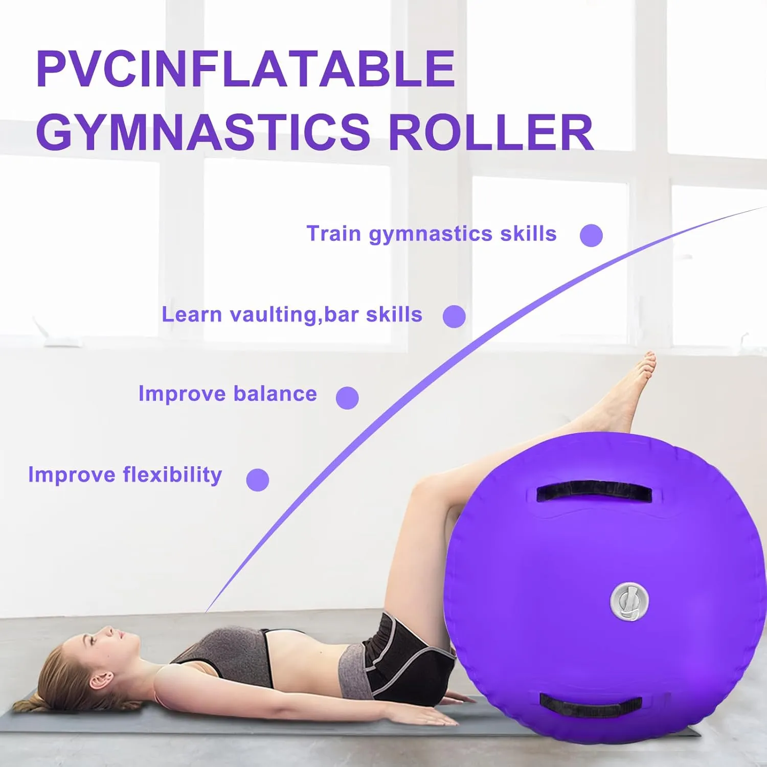 Inflatable Gymnastics Air Barrel Roller & Tumbling Mat with Pump - Air Spot Portable Training Equipment for Yoga, Backhandspring, Cheerleading Home, Gym Use