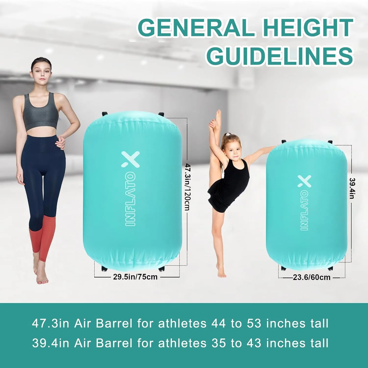 Inflatable Gymnastics Air Barrel Roller & Tumbling Mat with Pump - Air Spot Portable Training Equipment for Yoga, Backhandspring, Cheerleading Home, Gym Use