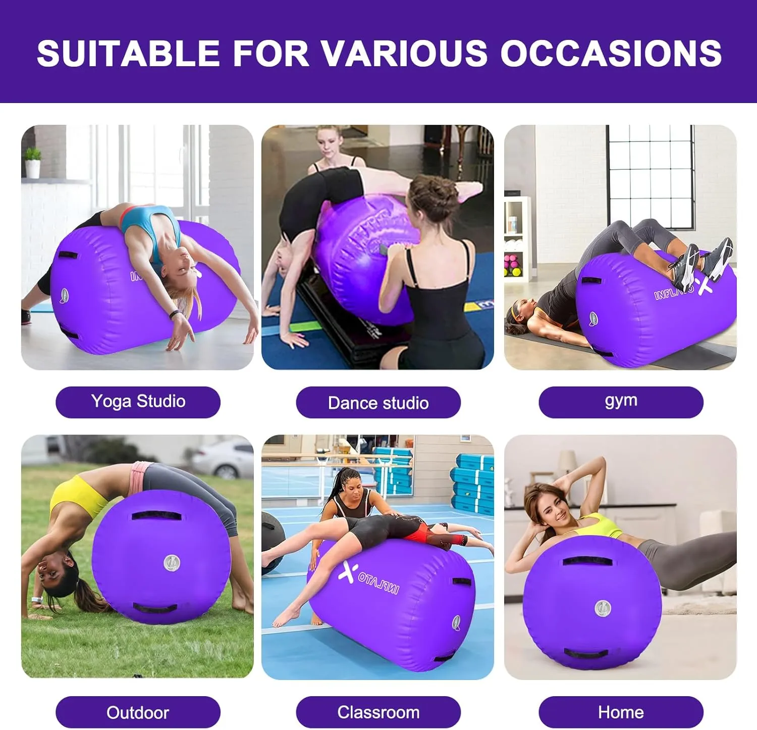 Inflatable Gymnastics Air Barrel Roller & Tumbling Mat with Pump - Air Spot Portable Training Equipment for Yoga, Backhandspring, Cheerleading Home, Gym Use