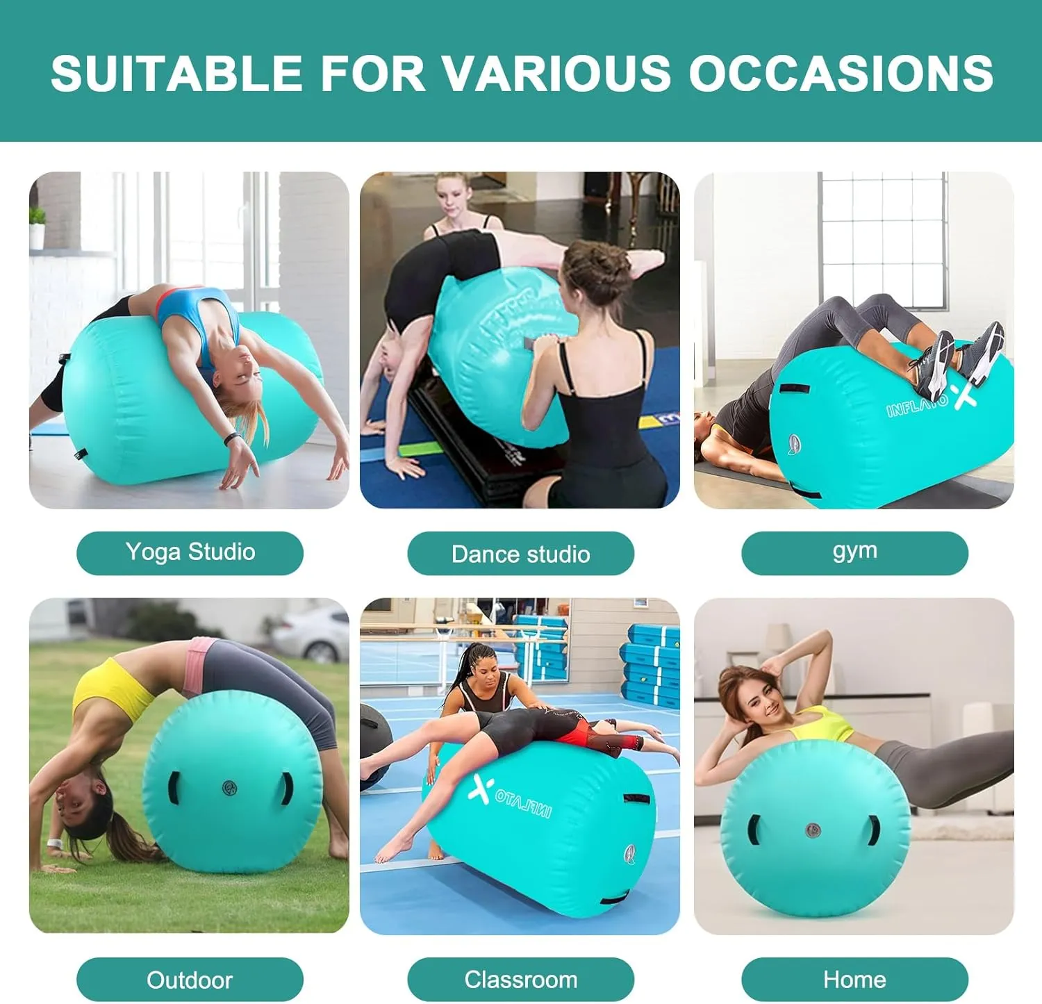 Inflatable Gymnastics Air Barrel Roller & Tumbling Mat with Pump - Air Spot Portable Training Equipment for Yoga, Backhandspring, Cheerleading Home, Gym Use