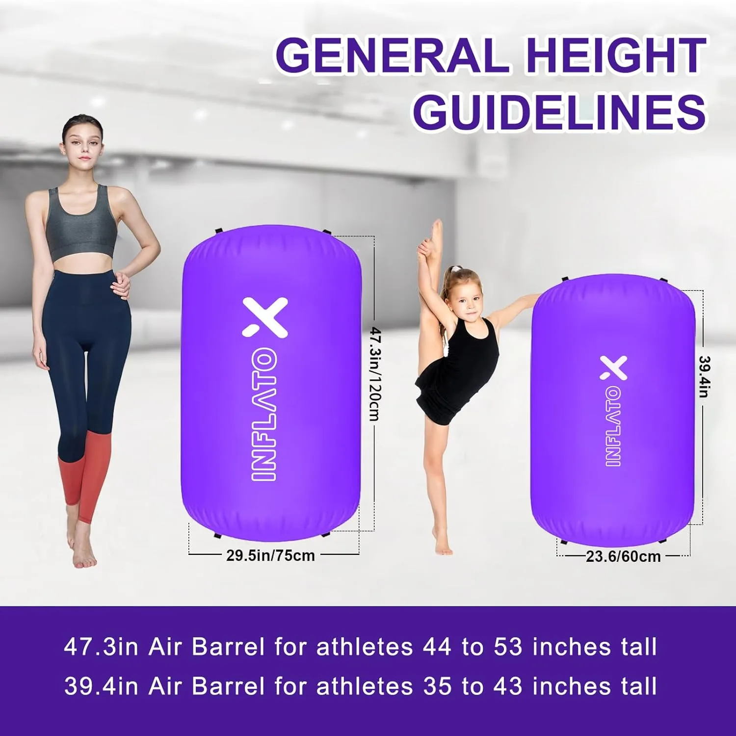 Inflatable Gymnastics Air Barrel Roller & Tumbling Mat with Pump - Air Spot Portable Training Equipment for Yoga, Backhandspring, Cheerleading Home, Gym Use