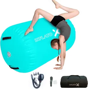 Inflatable Gymnastics Air Barrel Roller & Tumbling Mat with Pump - Air Spot Portable Training Equipment for Yoga, Backhandspring, Cheerleading Home, Gym Use