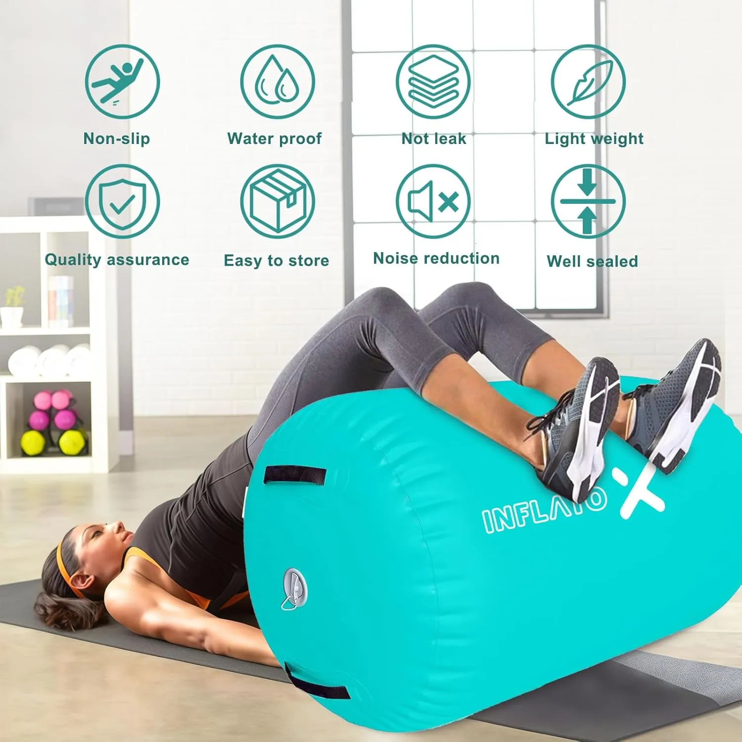 Inflatable Gymnastics Air Barrel Roller & Tumbling Mat with Pump - Air Spot Portable Training Equipment for Yoga, Backhandspring, Cheerleading Home, Gym Use