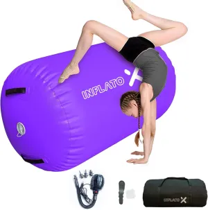 Inflatable Gymnastics Air Barrel Roller & Tumbling Mat with Pump - Air Spot Portable Training Equipment for Yoga, Backhandspring, Cheerleading Home, Gym Use