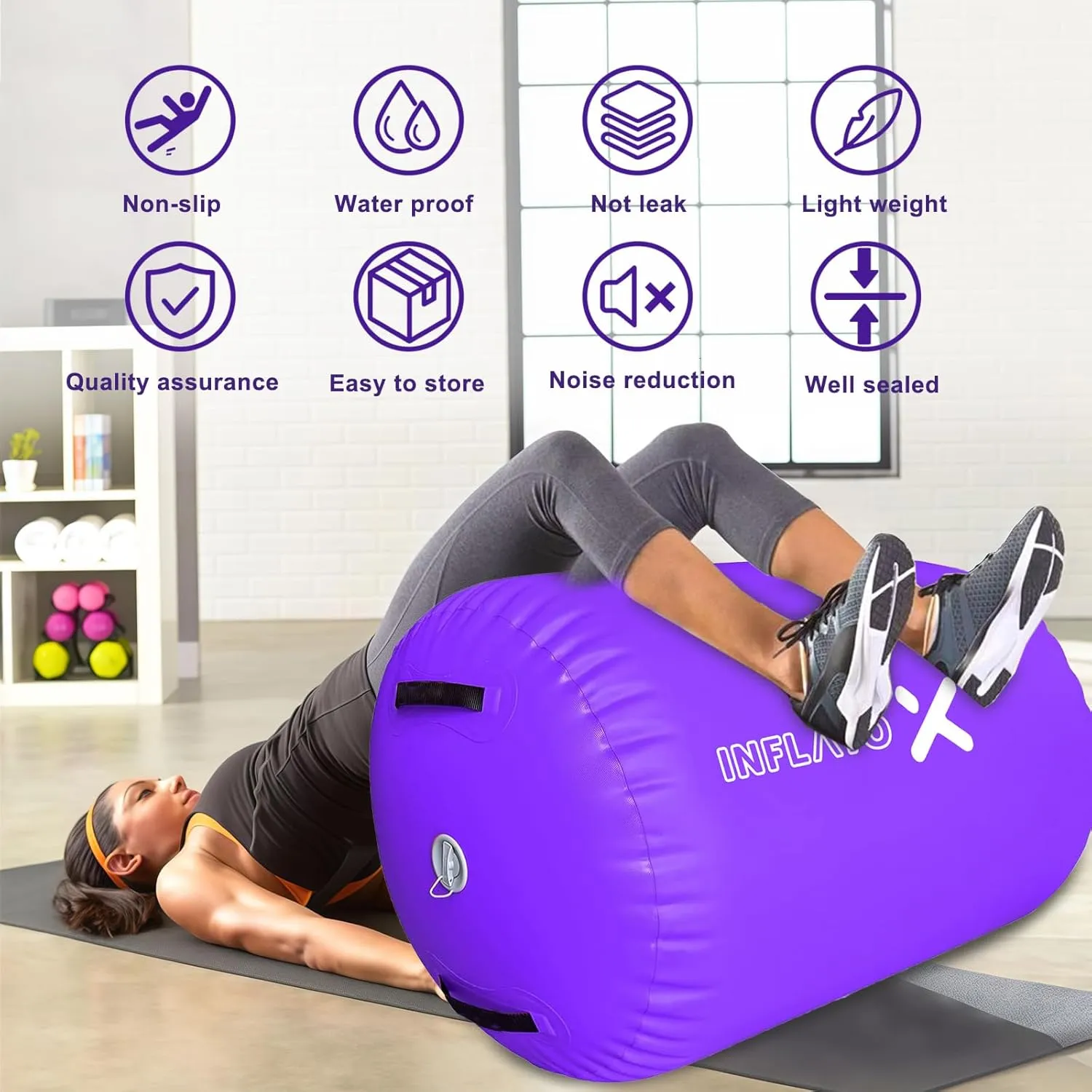 Inflatable Gymnastics Air Barrel Roller & Tumbling Mat with Pump - Air Spot Portable Training Equipment for Yoga, Backhandspring, Cheerleading Home, Gym Use