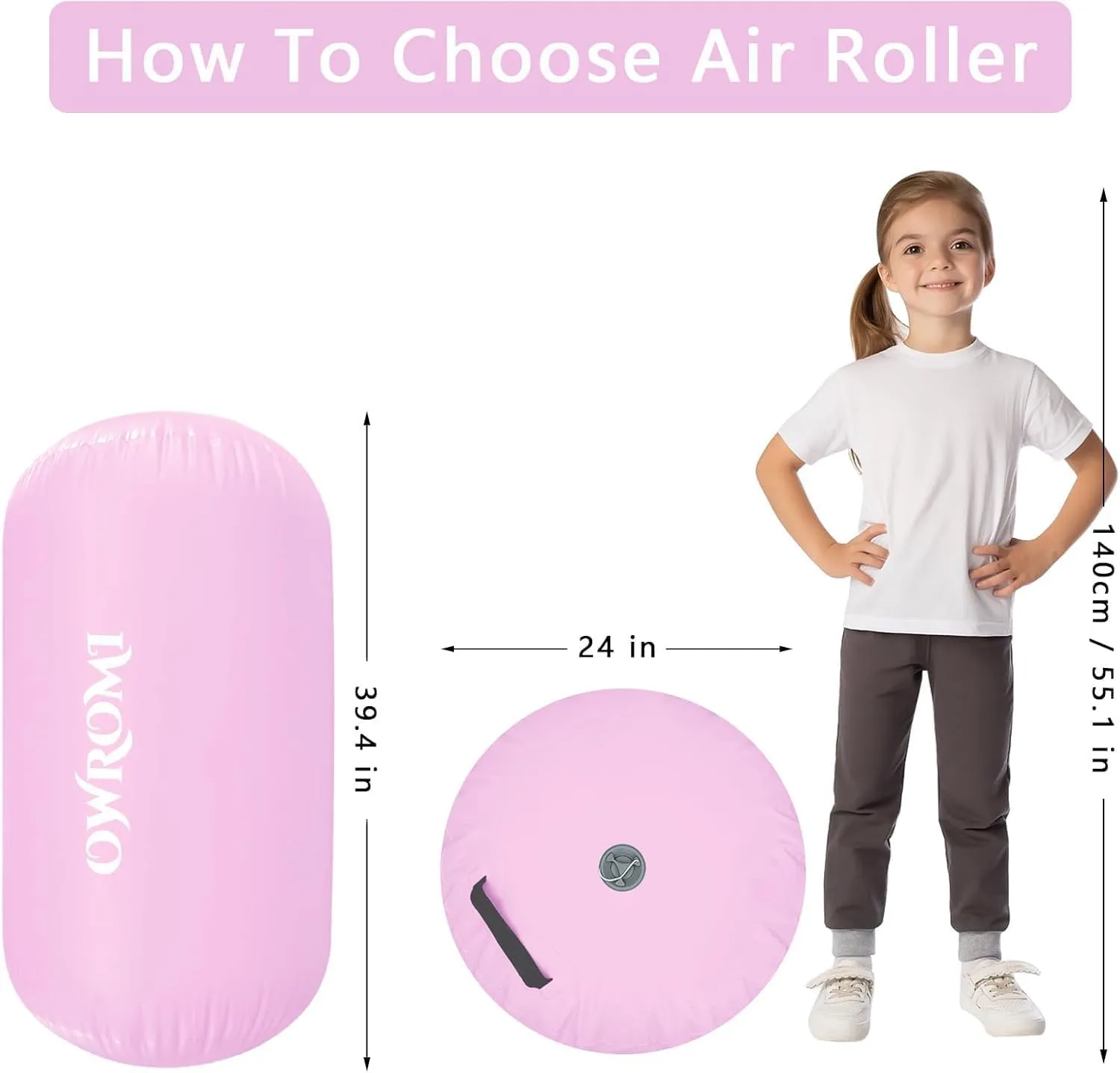 Inflatable Gymnastics Air Mat Tumble Track with Gymnastics Air Barrel - Inflatable Air Spot Tumbler Backbend Trainer Air Roller Tumbling Mat with Electric Pump