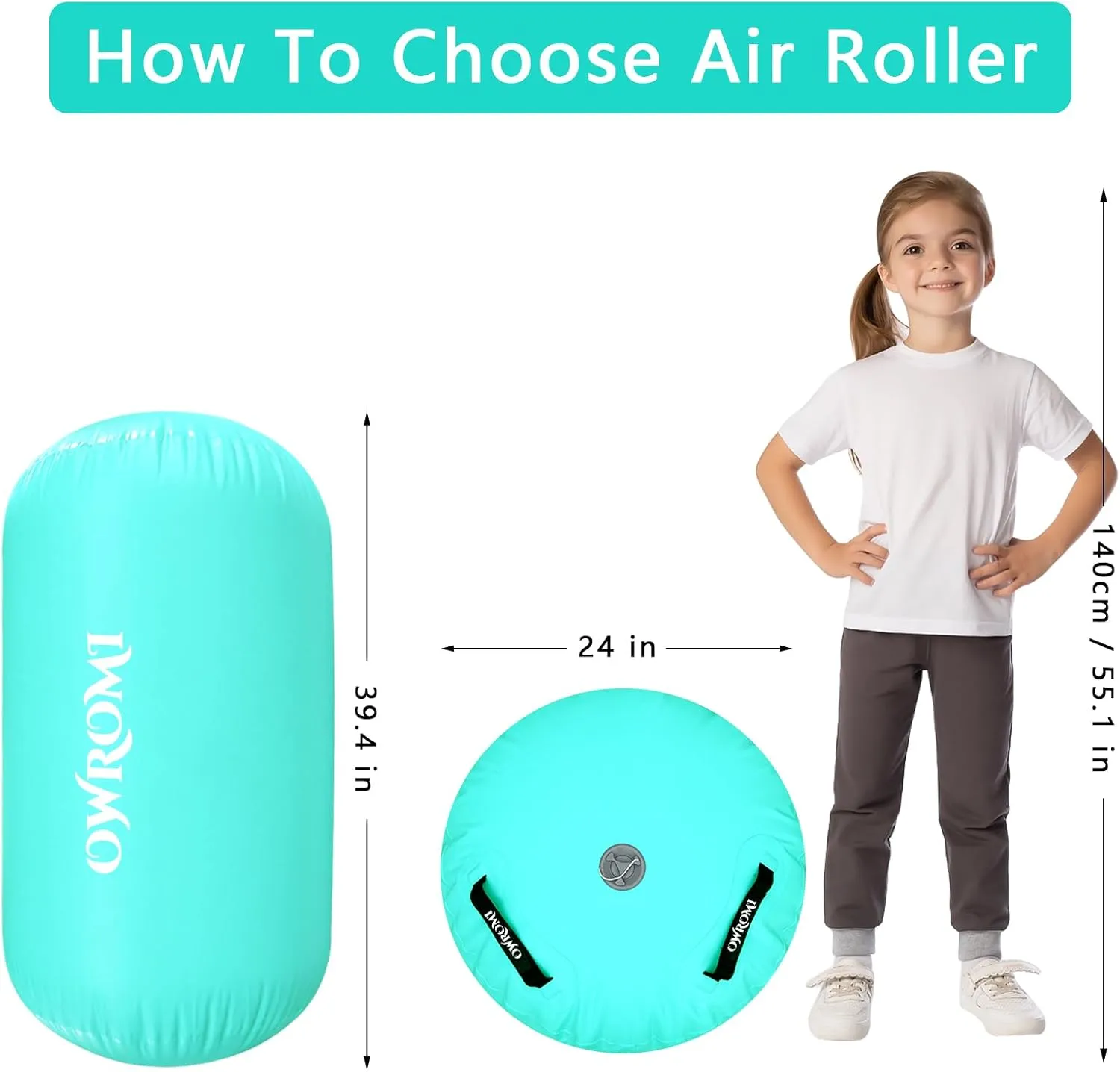 Inflatable Gymnastics Air Mat Tumble Track with Gymnastics Air Barrel - Inflatable Air Spot Tumbler Backbend Trainer Air Roller Tumbling Mat with Electric Pump