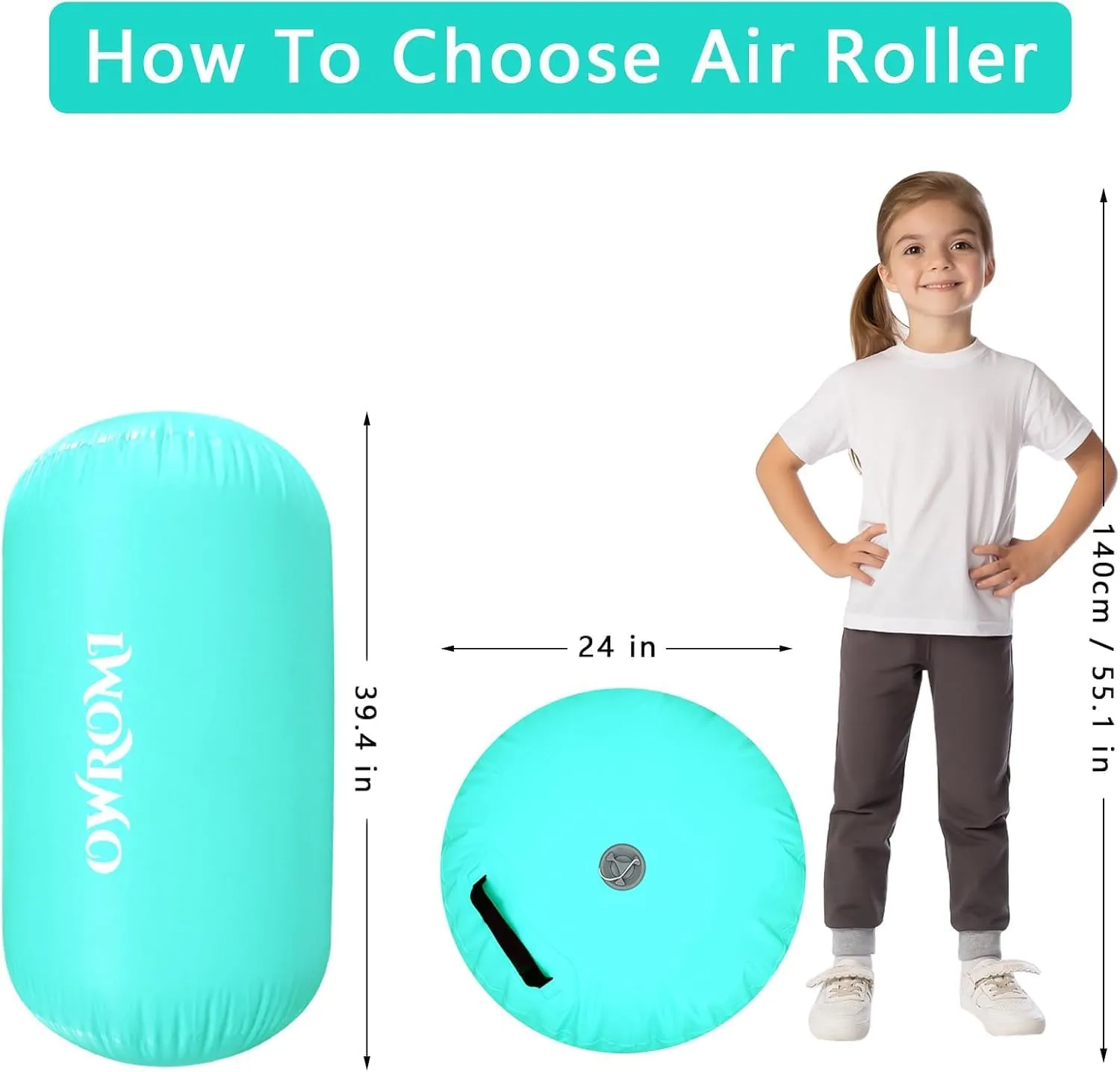 Inflatable Gymnastics Air Mat Tumble Track with Gymnastics Air Barrel - Inflatable Air Spot Tumbler Backbend Trainer Air Roller Tumbling Mat with Electric Pump