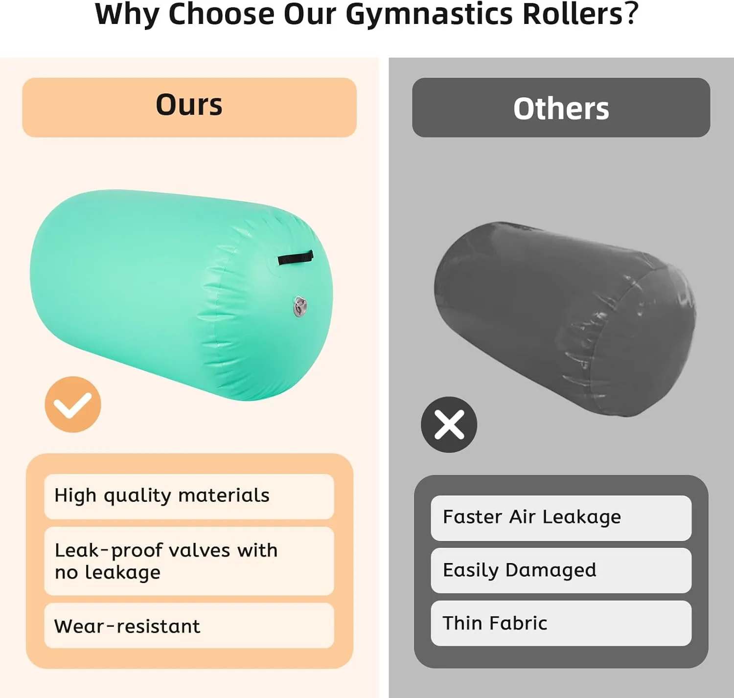 Inflatable Gymnastics Air Roller Tumbling Barrel with Electric Pump for Back Handspring Training and Cheerleading Home Use Gymnastics Equipment Air Track Tumble Mat