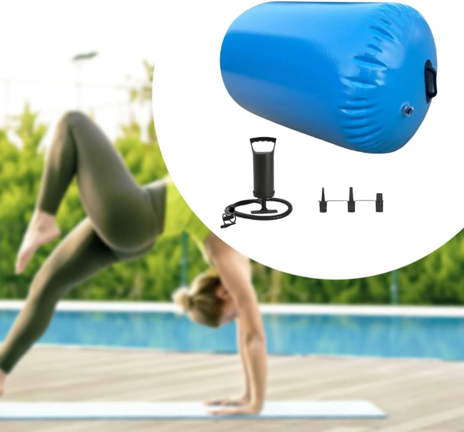 Inflatable Gymnastics Mat, Inflatable Tumbling Mat Lightweight Air Roller Gymnastics Barrel for Cheerleading Outdoor Home Use