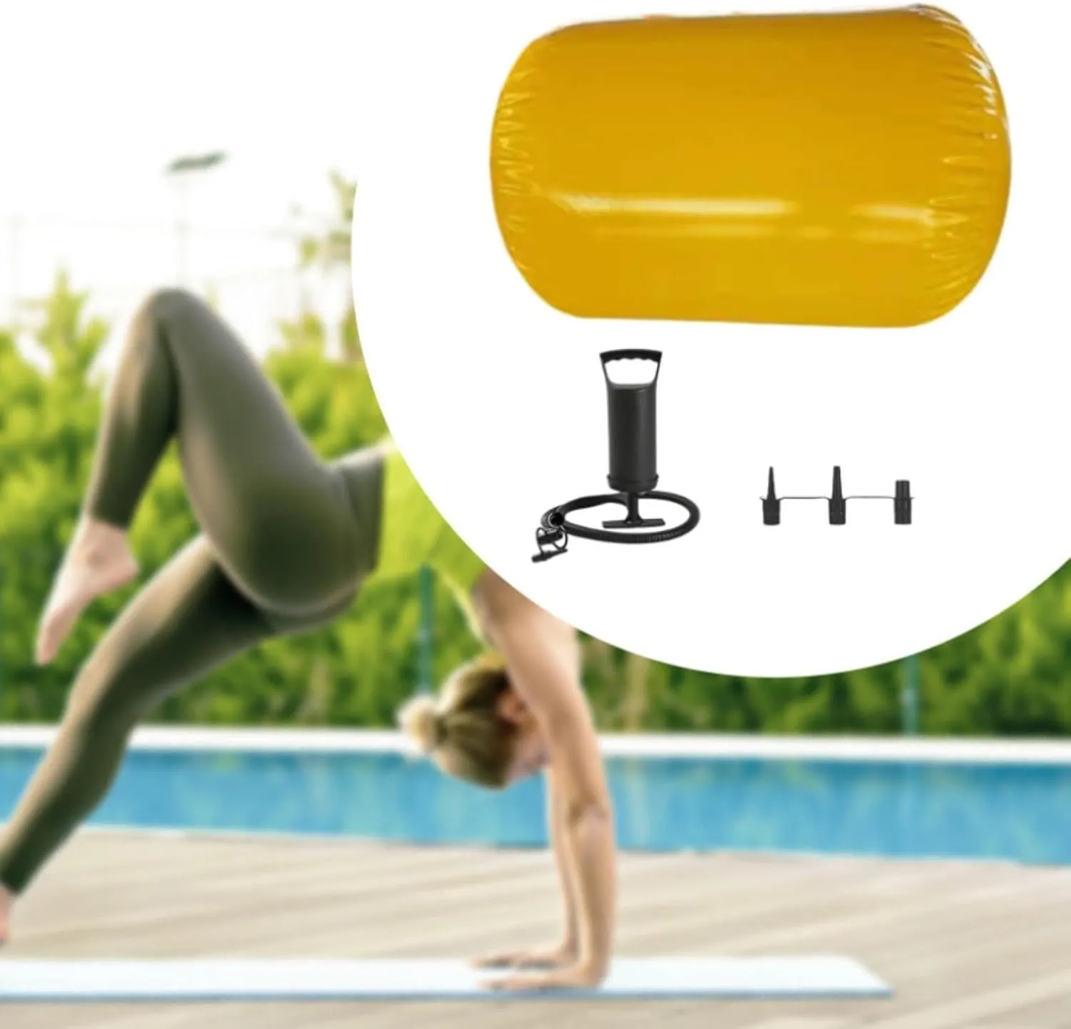 Inflatable Gymnastics Mat, Inflatable Tumbling Mat Lightweight Air Roller Gymnastics Barrel for Cheerleading Outdoor Home Use