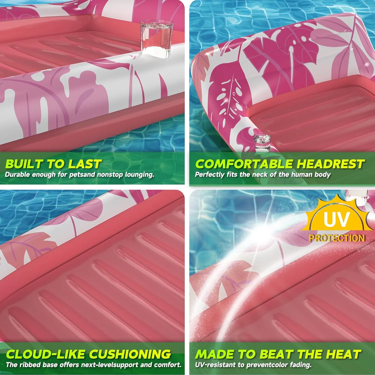 Inflatable Pool Floats Adult, 2 Pack Floating Lounge Chairs with Cup Holders, Heavy Duty Blow Up Pool Floats Chair for Summer Water Fun, Beach, Lake, or Pool Party