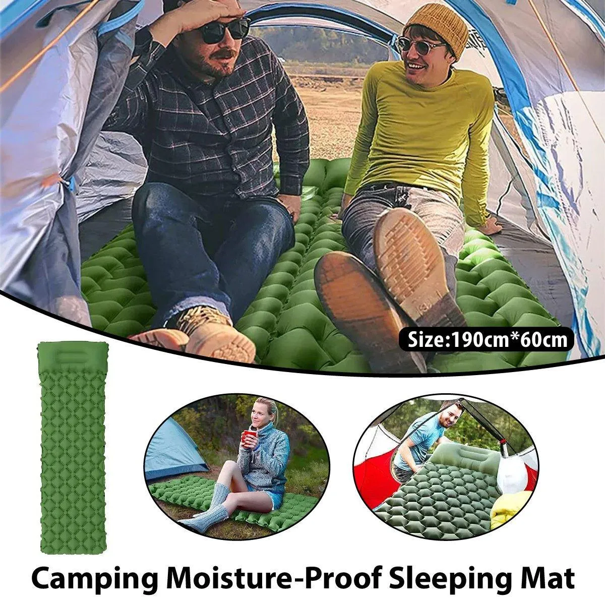 Inflatable Sleeping Mat Portable Airbed Camping Hiking Moisture Resistant Pad
