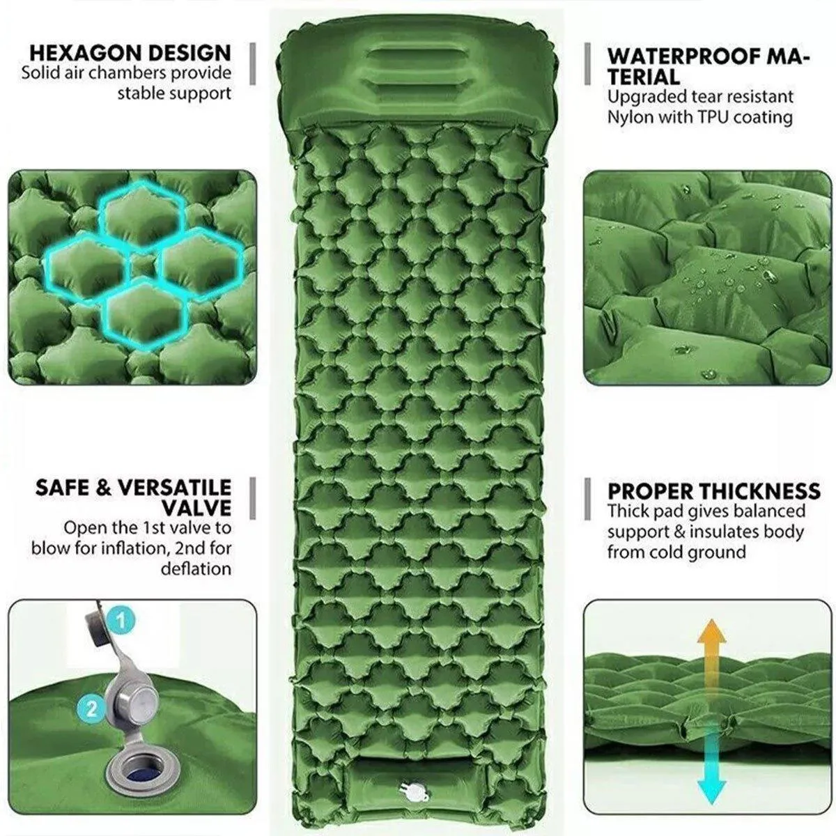 Inflatable Sleeping Mat Portable Airbed Camping Hiking Moisture Resistant Pad