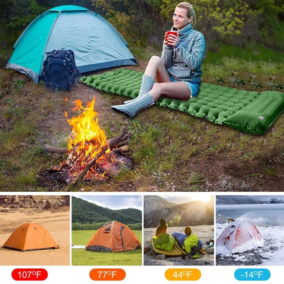 Inflatable Sleeping Mat Portable Airbed Camping Hiking Moisture Resistant Pad