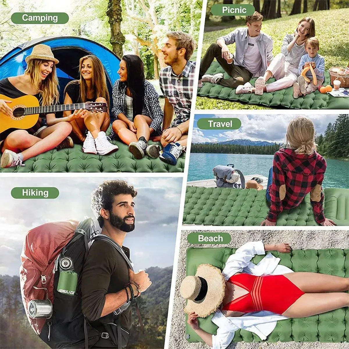 Inflatable Sleeping Mat Portable Airbed Camping Hiking Moisture Resistant Pad