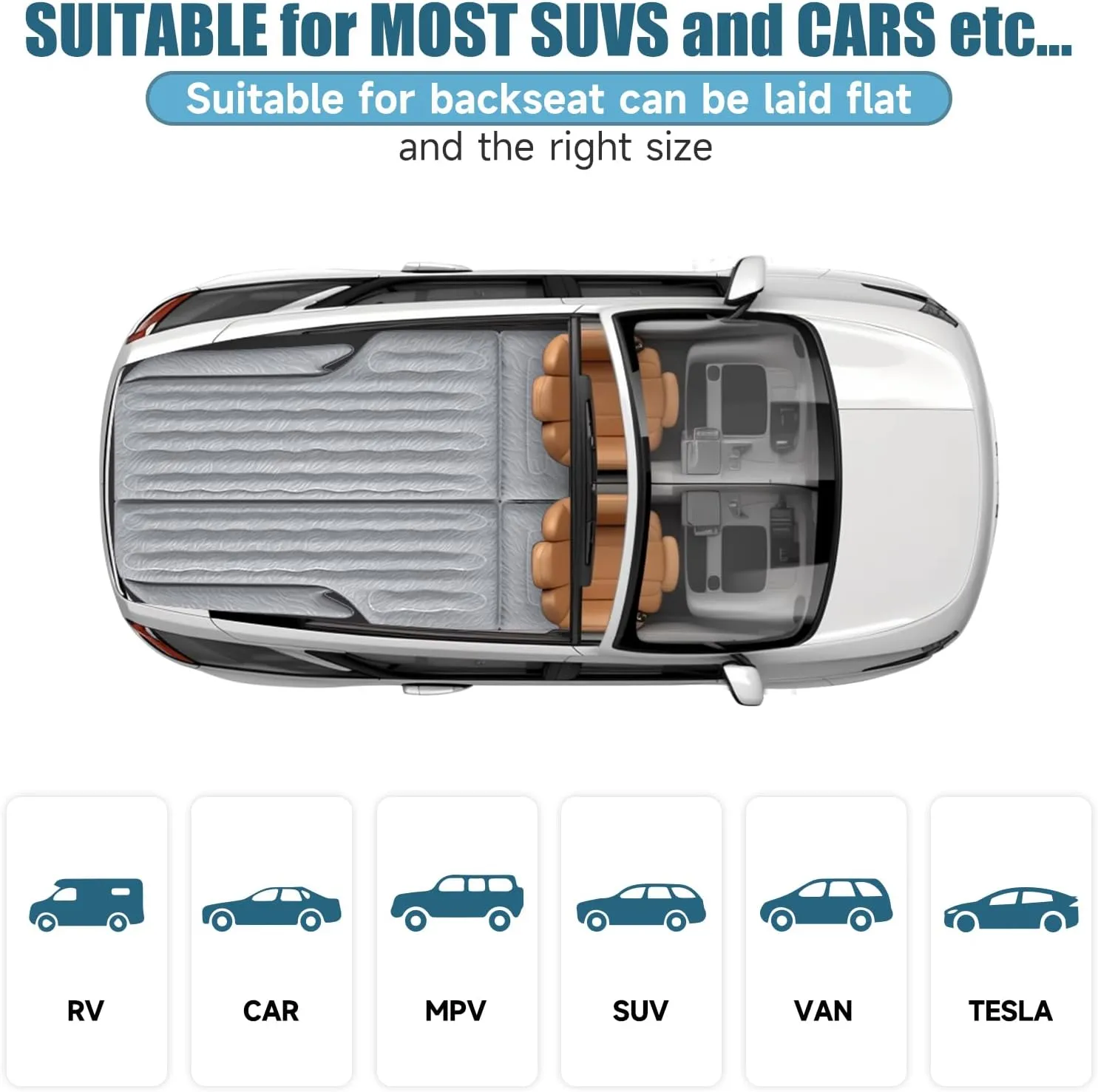 Inflatable SUV Air Mattress: Double-Sided Flocking Car Mattresses for Back SUV, Travel Camping SUV Sleeping Bed Mattress with Air Pump 2 Pillows