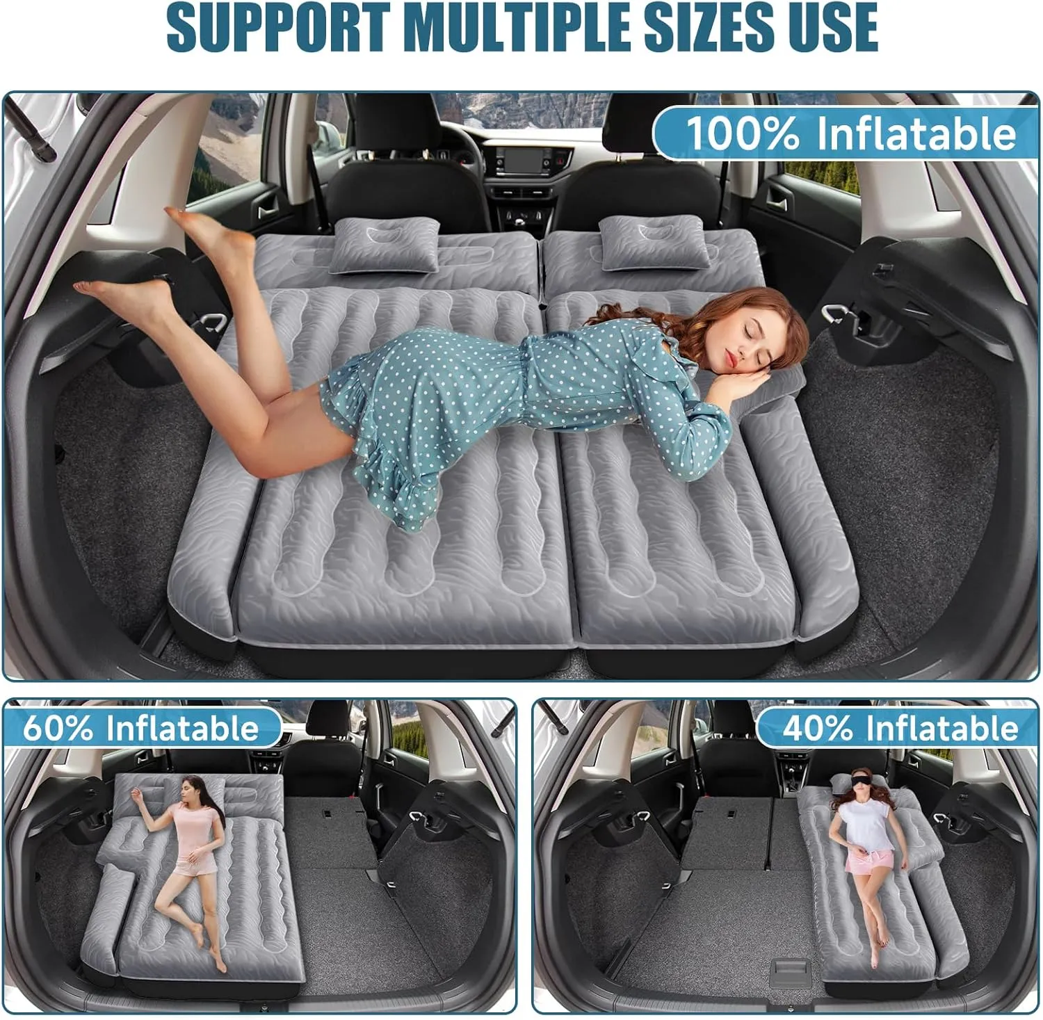 Inflatable SUV Air Mattress: Double-Sided Flocking Car Mattresses for Back SUV, Travel Camping SUV Sleeping Bed Mattress with Air Pump 2 Pillows