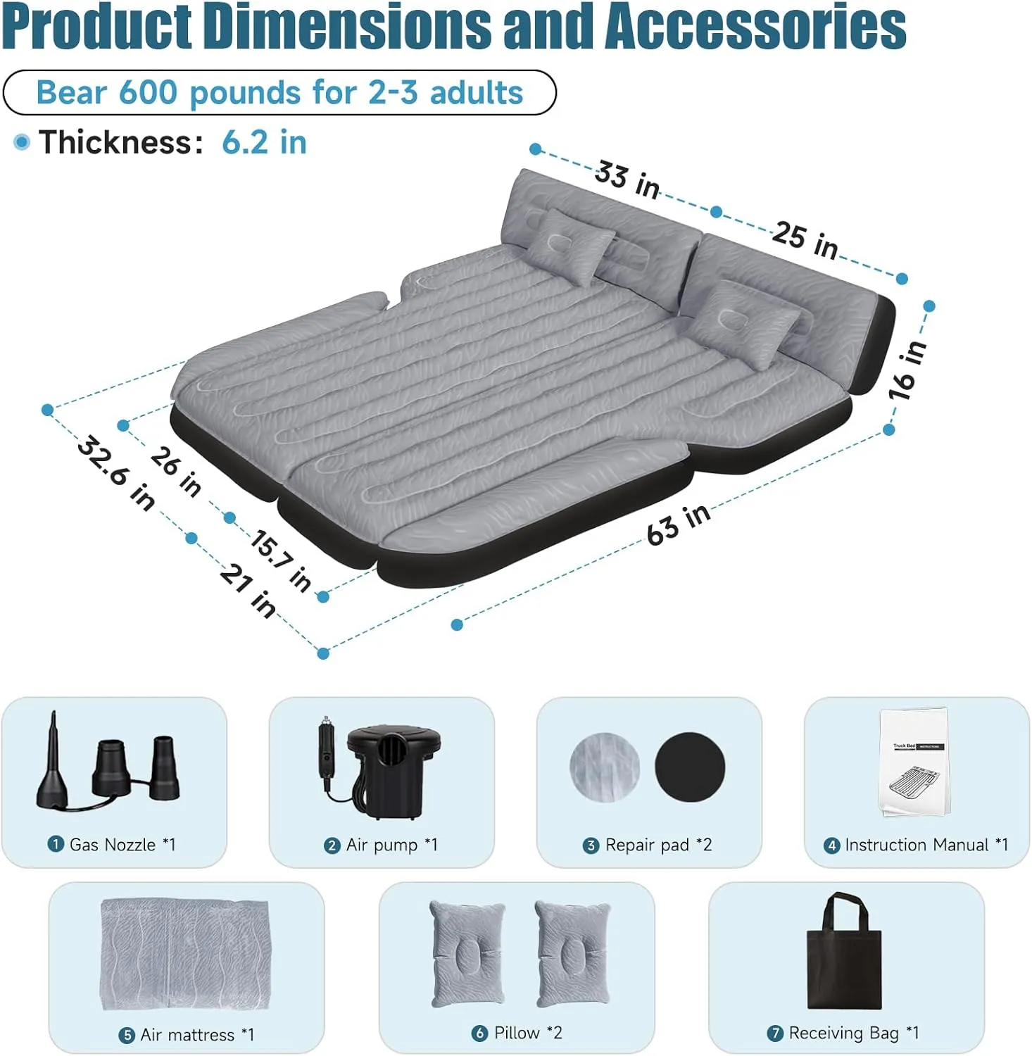 Inflatable SUV Air Mattress: Double-Sided Flocking Car Mattresses for Back SUV, Travel Camping SUV Sleeping Bed Mattress with Air Pump 2 Pillows