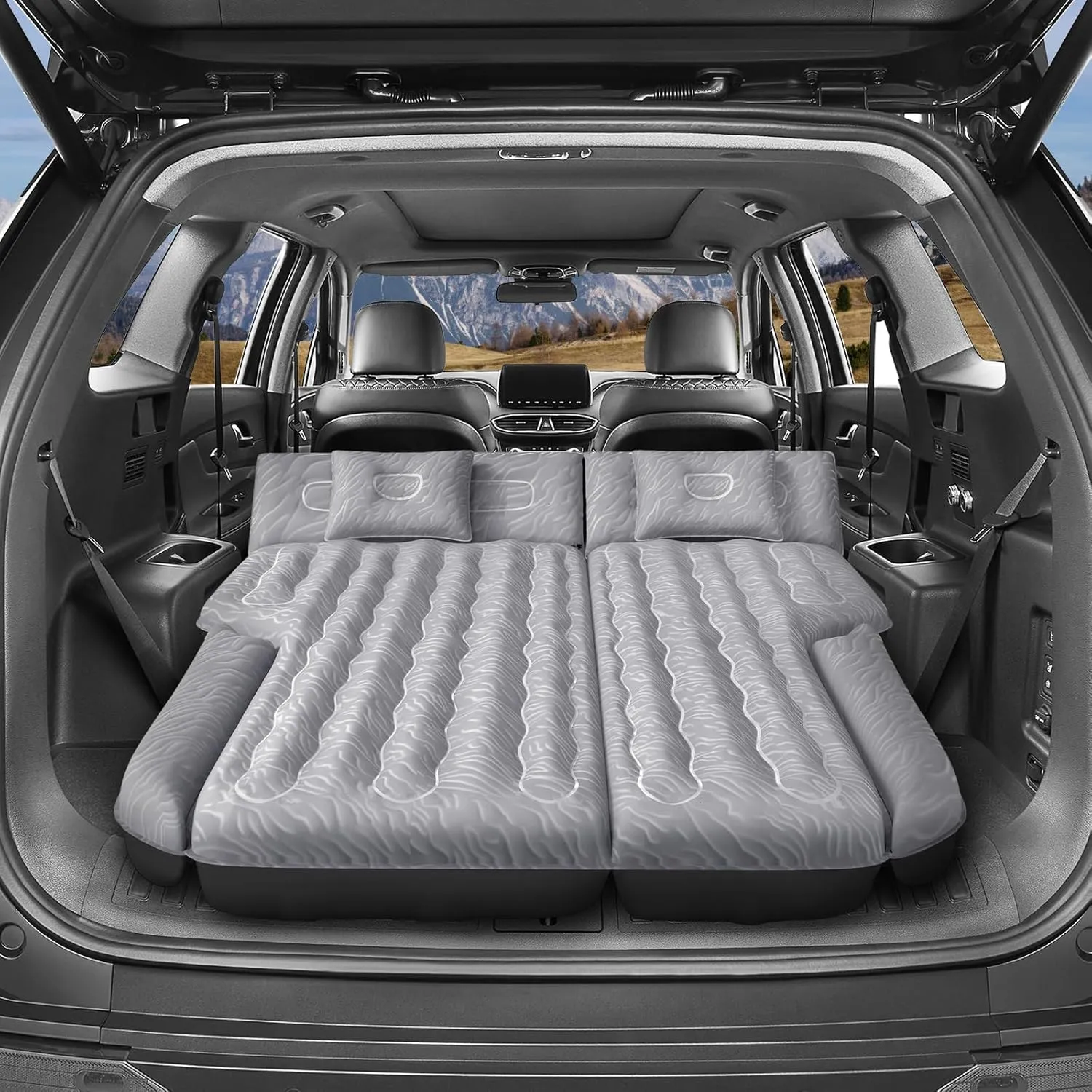 Inflatable SUV Air Mattress: Double-Sided Flocking Car Mattresses for Back SUV, Travel Camping SUV Sleeping Bed Mattress with Air Pump 2 Pillows