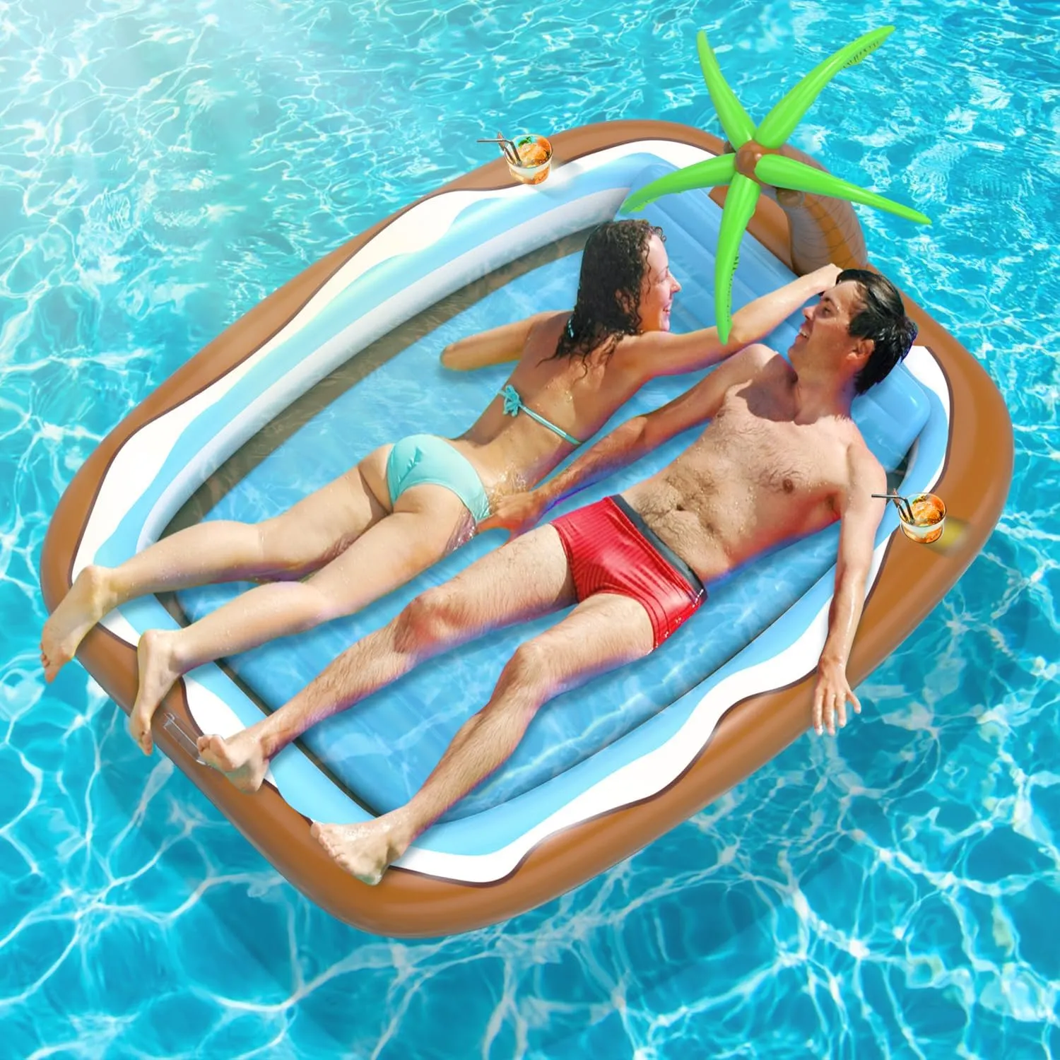 Inflatable Tanning Pool Lounger Float, 79" x 63" Extra Large Suntan Tub Pool Floats for Adults, 4 in 1 Blow Up Kiddie Pool Kids Ball Pit Pool-Perfect for Backyard, Pool, or Beach