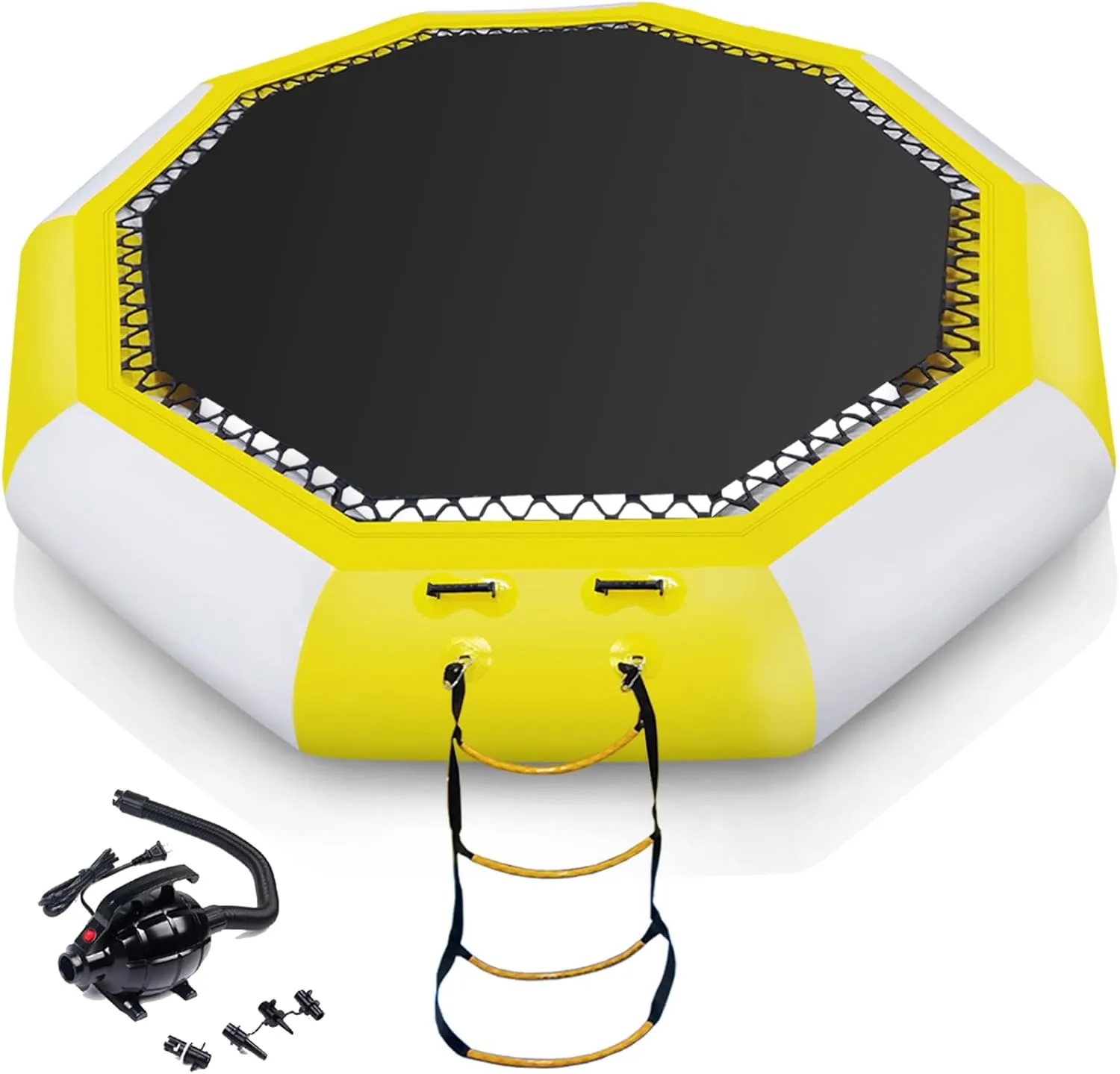 Inflatable Water Bouncer, 10FT/12FT Floating Rebounder w/Electric Pump, Rope Ladder, Kids & Adults Recreational Water Trampoline for Pool, Lake, Calm Sea