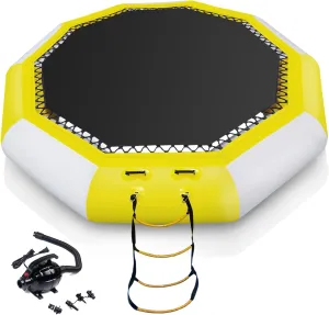 Inflatable Water Bouncer, 10FT/12FT Floating Rebounder w/Electric Pump, Rope Ladder, Kids & Adults Recreational Water Trampoline for Pool, Lake, Calm Sea