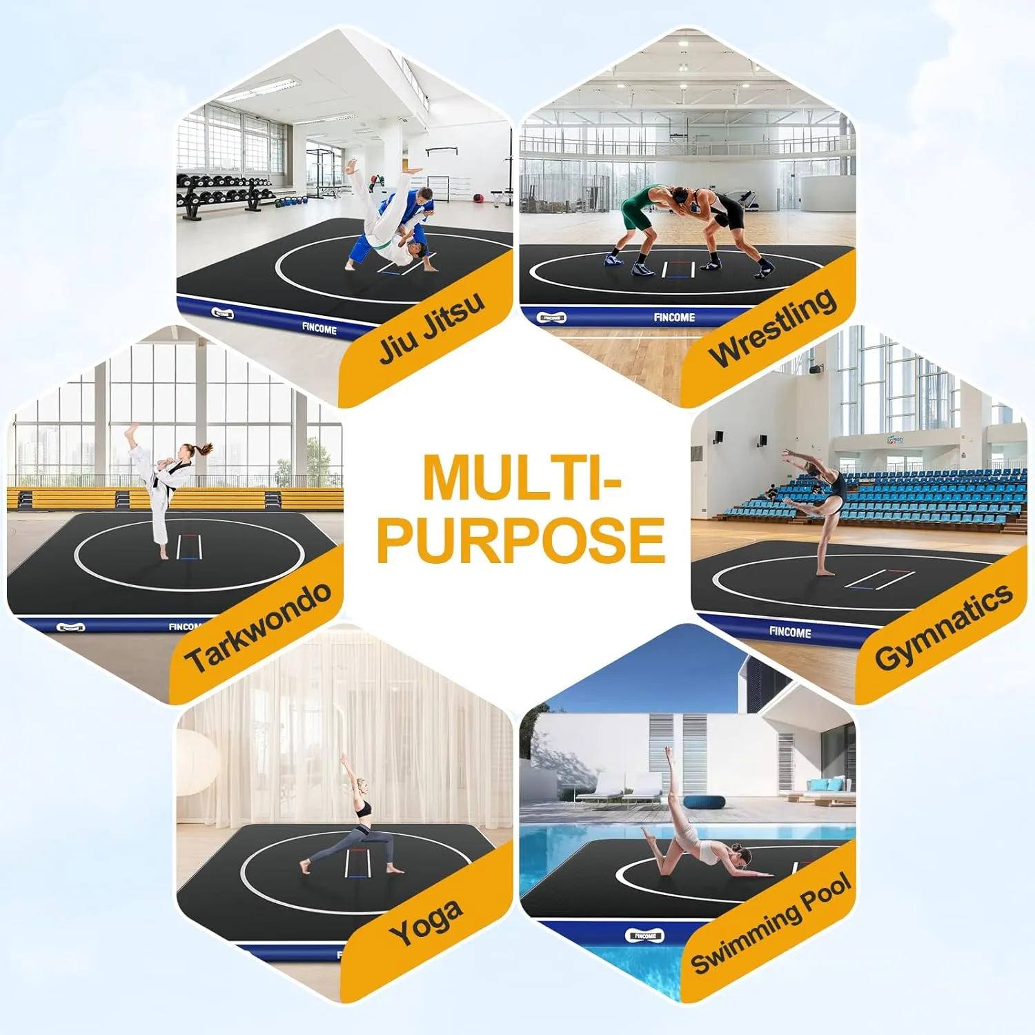 Inflatable Wrestling Mat 16ft/13ft/10ft, 4" Thick Foldable Jiu Jitsu Mats Wrestling Mats for Home Outdoor Indoor, Waterproof PVC Mat for Gymnastics, BJJ, MMA, Grappling, Judo, Boxing