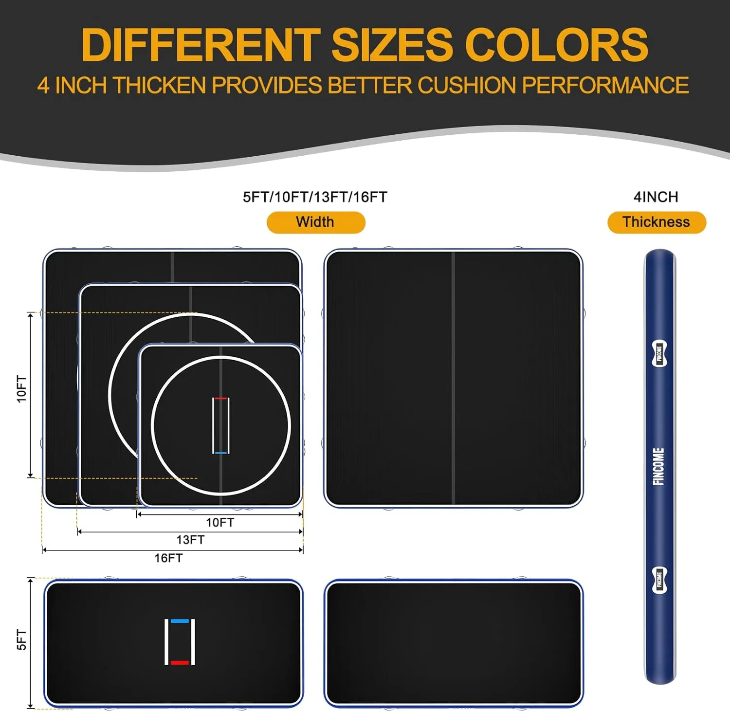 Inflatable Wrestling Mat 16ft/13ft/10ft, 4" Thick Foldable Jiu Jitsu Mats Wrestling Mats for Home Outdoor Indoor, Waterproof PVC Mat for Gymnastics, BJJ, MMA, Grappling, Judo, Boxing