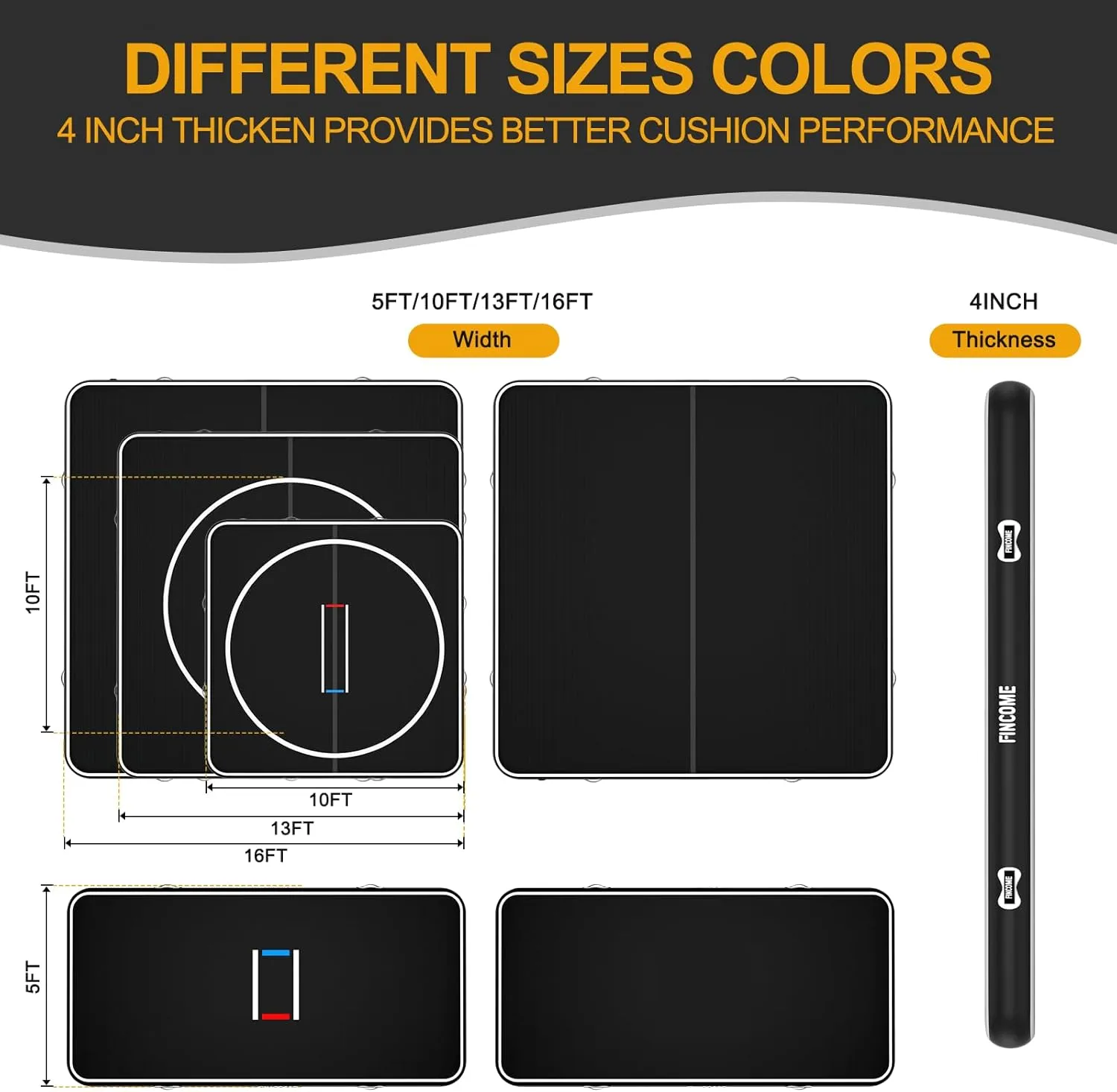 Inflatable Wrestling Mat 16ft/13ft/10ft, 4" Thick Foldable Jiu Jitsu Mats Wrestling Mats for Home Outdoor Indoor, Waterproof PVC Mat for Gymnastics, BJJ, MMA, Grappling, Judo, Boxing