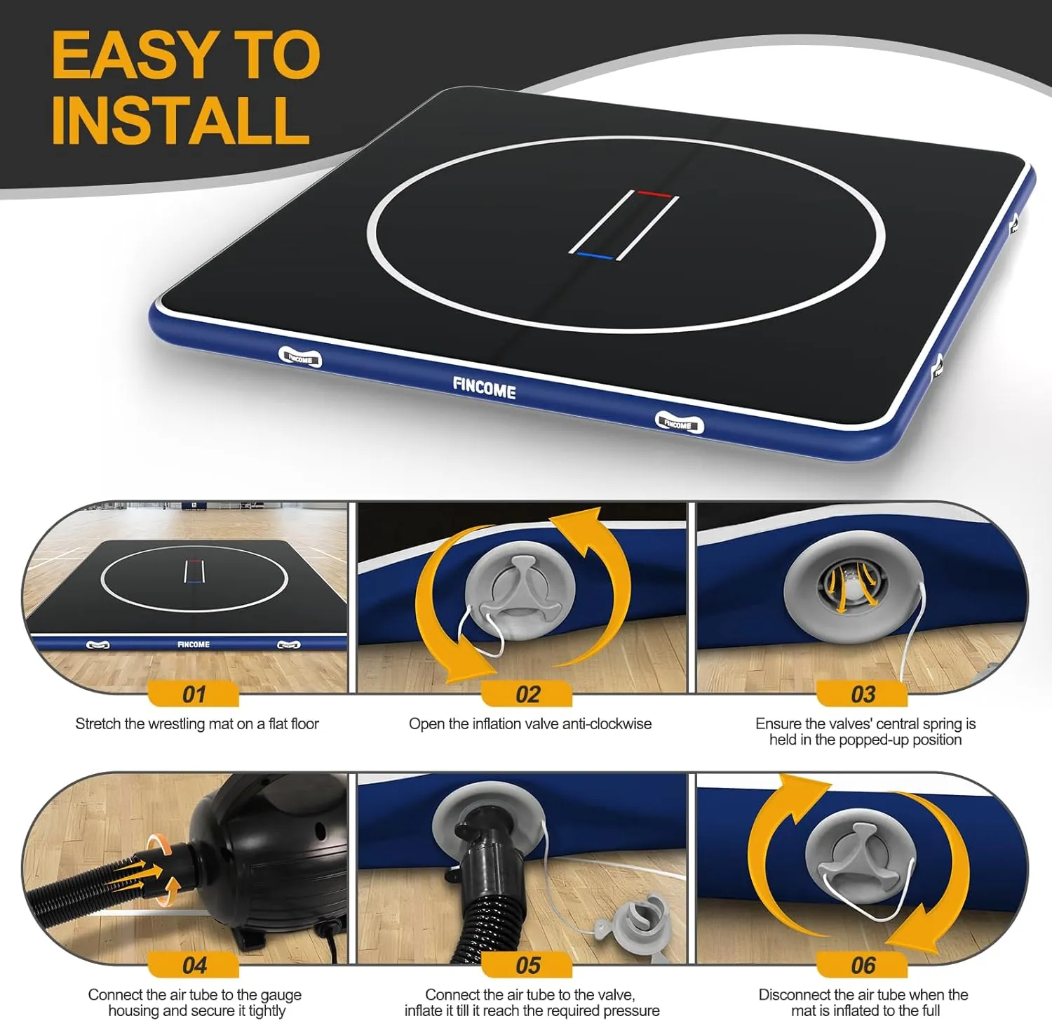 Inflatable Wrestling Mat 16ft/13ft/10ft, 4" Thick Foldable Jiu Jitsu Mats Wrestling Mats for Home Outdoor Indoor, Waterproof PVC Mat for Gymnastics, BJJ, MMA, Grappling, Judo, Boxing
