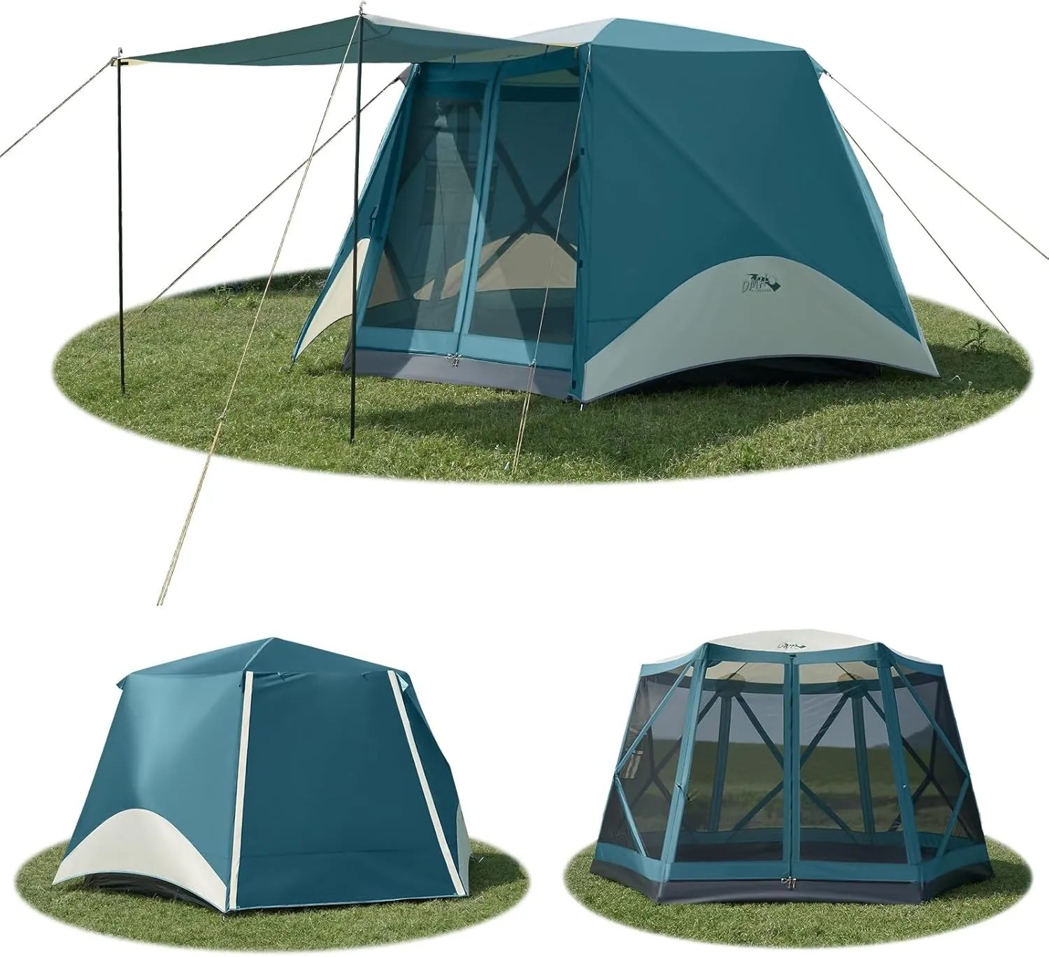 Instant Tents for Camping Pop Up Screen Tent with Rainfly and Porch, 6 Person Large Family Camping Tent with Floor, Easy 60S Setup Hub Tent for Outdoor Picnic Backyard, 11.5'L x 10'W x 6.83'H