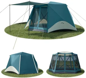 Instant Tents for Camping Pop Up Screen Tent with Rainfly and Porch, 6 Person Large Family Camping Tent with Floor, Easy 60S Setup Hub Tent for Outdoor Picnic Backyard, 11.5'L x 10'W x 6.83'H