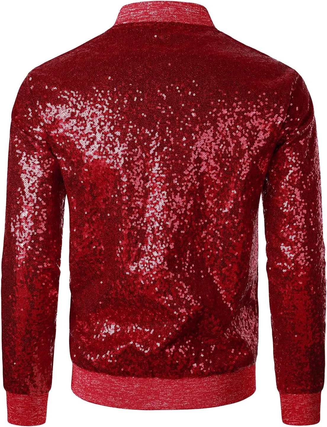 JOGAL Mens Sequins Nightclub Styles Zip up Varsity Baseball Bomber Jacket