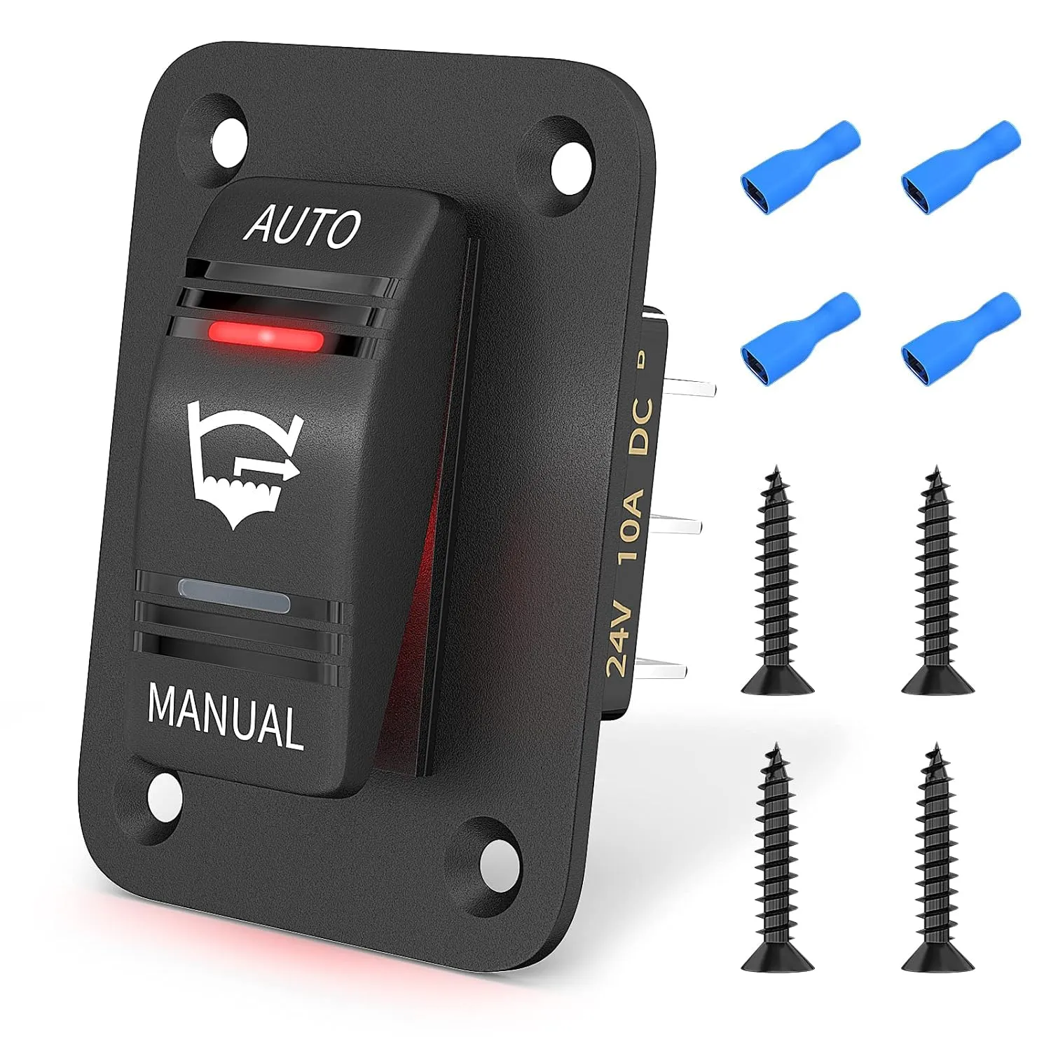 Joinfworld 3 Way Bilge Pump Rocker Switch Waterproof 12V 24V 4Pin 20A SPDT Auto/Off/Manual Bilge Pump Switch Panel with LED Light for Boat Automotive Vehicles Marine