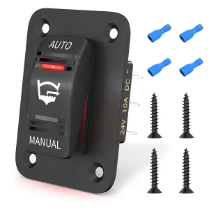 Joinfworld 3 Way Bilge Pump Rocker Switch Waterproof 12V 24V 4Pin 20A SPDT Auto/Off/Manual Bilge Pump Switch Panel with LED Light for Boat Automotive Vehicles Marine