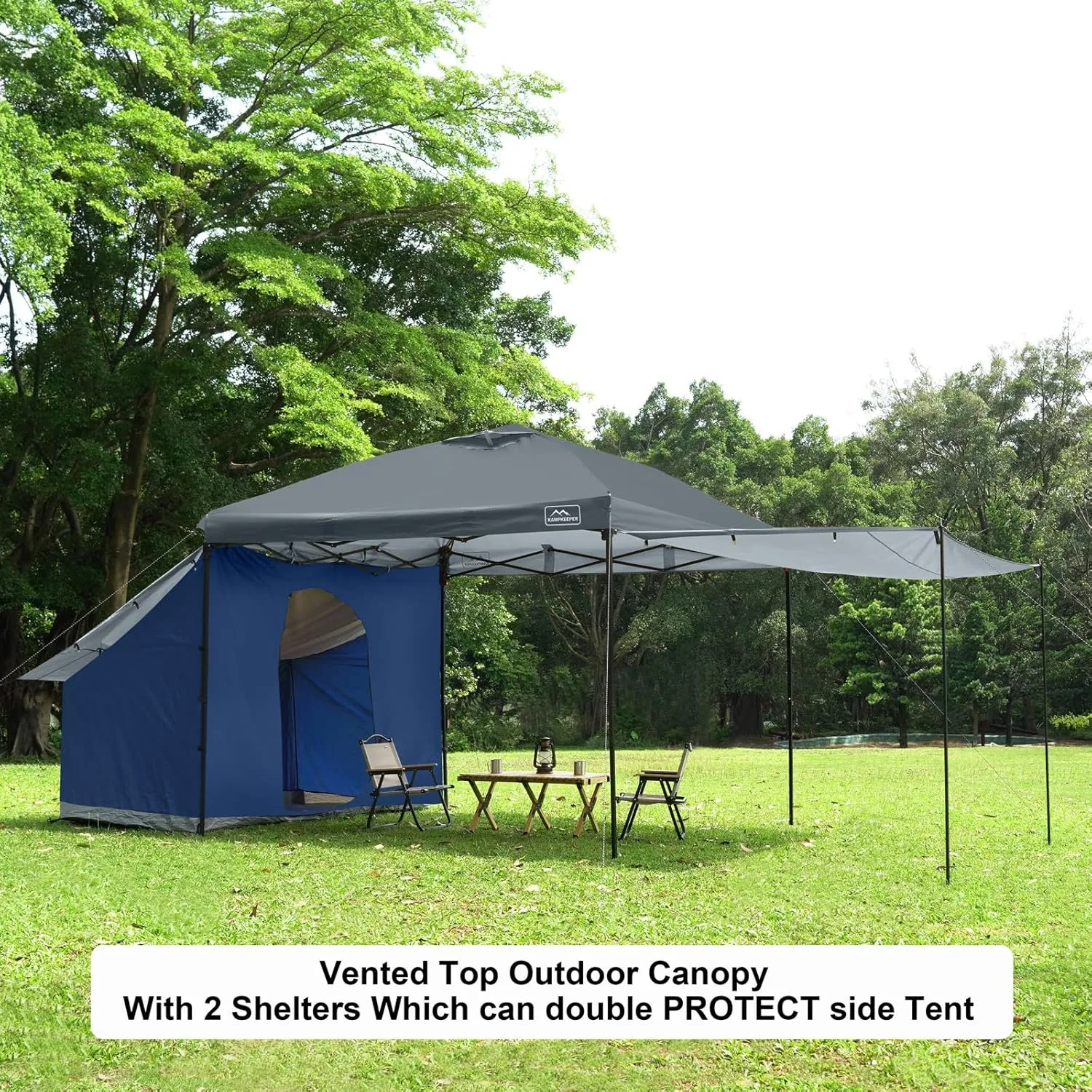KAMPKEEPER 10x10 Easy Pop Up Canopy Tent with 2 Sidewalls, Instant Outdoor Shade Shelter with 2 PCS Removable 10FT Sun Walls, Quick Setup Waterproof and UV-Resistant for Patio, Camping, Backyard