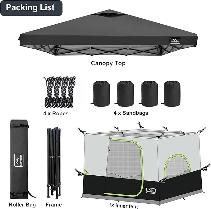 KAMPKEEPER 6 Person Camping Tent, 10x10 Pop Up Canopy Tent with Camping Cube, Converts 10'x10' Straight Leg Canopy into Camping Inner Tent–Fully Vented Roof(Canopy & Frame Included)