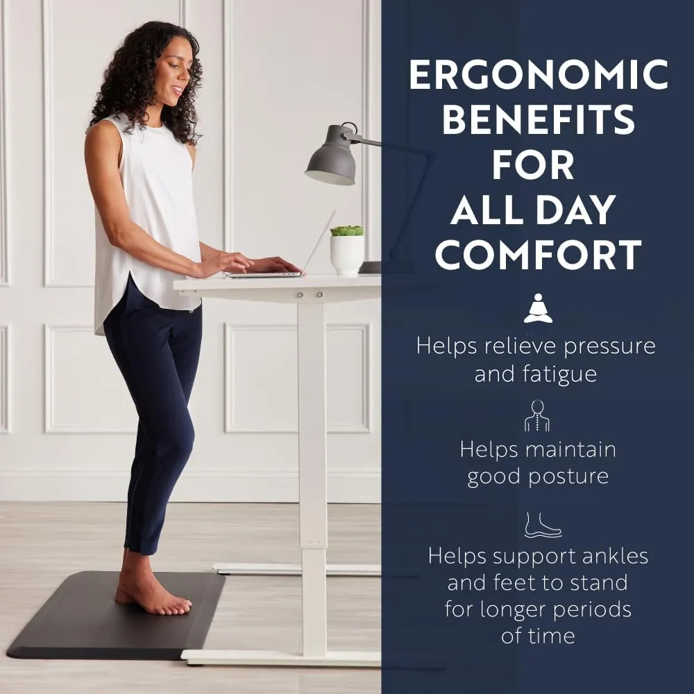 KANGAROO Thick Ergonomic Anti Fatigue Mats for Kitchen Floor, 70x24 Runner, Cushioned Standing Office Desk Mat, Waterproof Scratch Resistant Topside, Supportive All Day Comfort Padded Foam Rugs, Black