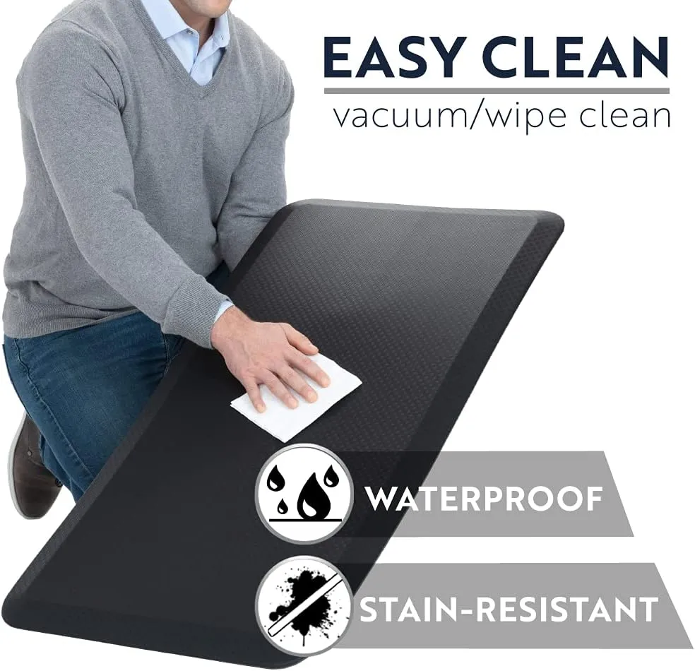 KANGAROO Thick Ergonomic Anti Fatigue Mats for Kitchen Floor, 70x24 Runner, Cushioned Standing Office Desk Mat, Waterproof Scratch Resistant Topside, Supportive All Day Comfort Padded Foam Rugs, Black