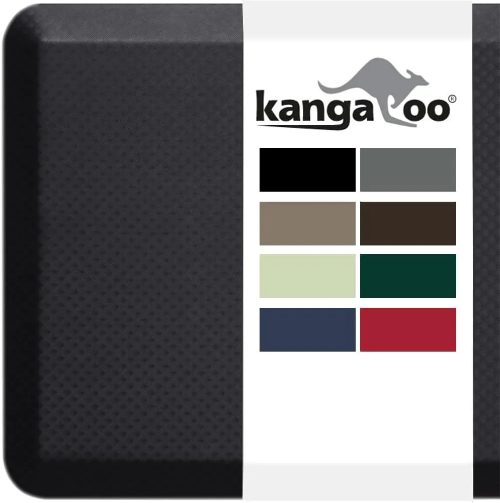 KANGAROO Thick Ergonomic Anti Fatigue Mats for Kitchen Floor, 70x24 Runner, Cushioned Standing Office Desk Mat, Waterproof Scratch Resistant Topside, Supportive All Day Comfort Padded Foam Rugs, Black